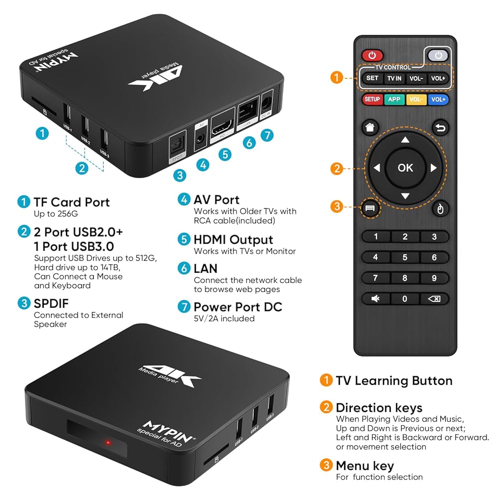 ミュージック Hdhddhd MYPIN Odtwarzacz multimedialny 4K 60 Hz obsługuje dysk